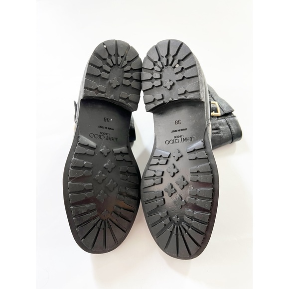 JIMMY CHOO Black Leather with Buckles Youth Biker Boots 38 - Picture 9 of 13